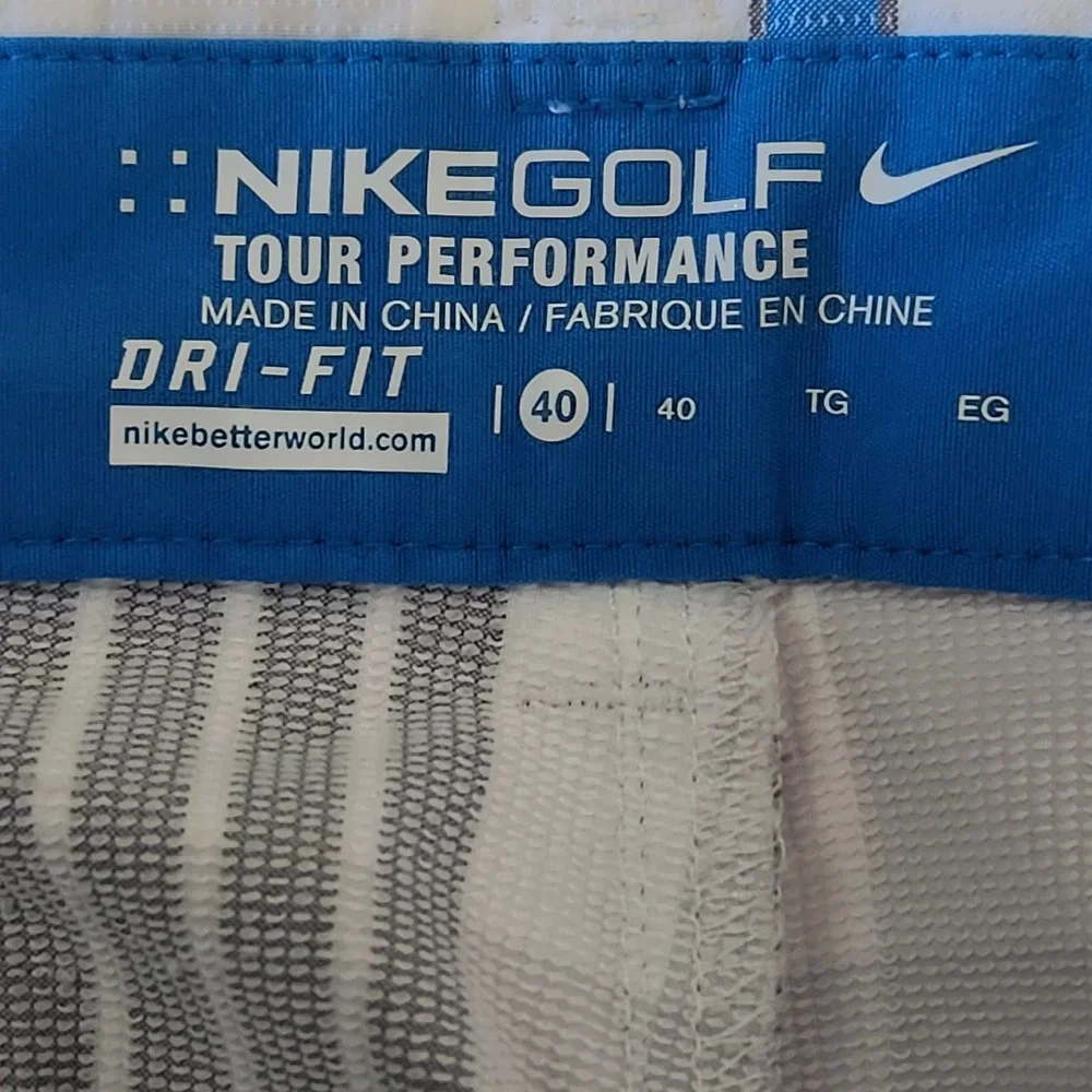 Nike Golf Shorts Mens 40 White Blue Plaid Dri-FIT Tour Performance 483588-100